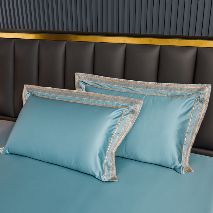 91家纺网 家纺一手货源 找家纺 2024新款高支高密轻奢风长绒棉刺绣绣花四件套千寻系列 茗萃蓝