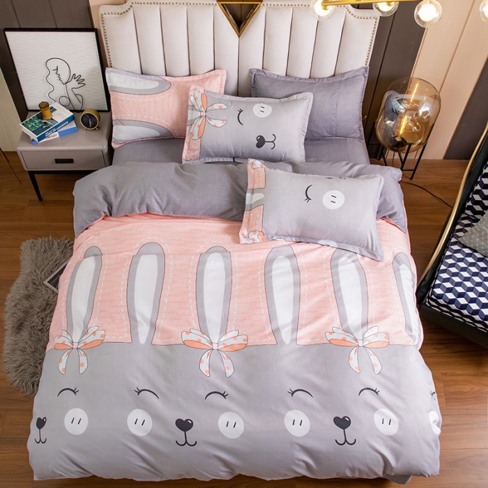 91家纺网 家纺一手货源 找家纺 米粒 2021新款芦荟棉套件 萌兔