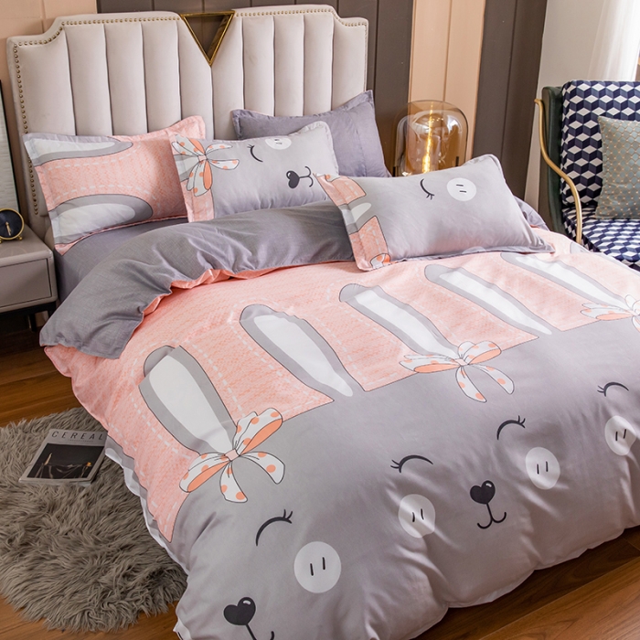 91家纺网 家纺一手货源 找家纺 米粒 2021新款芦荟棉套件 萌兔