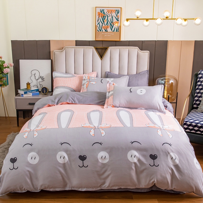 91家纺网 家纺一手货源 找家纺 米粒 2021新款芦荟棉套件 萌兔