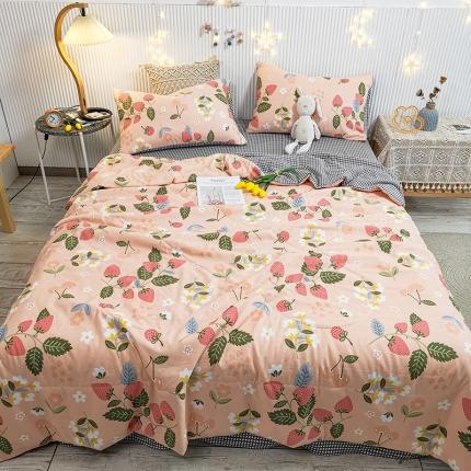 91家纺网 家纺一手货源 找家纺 2021新款长绒棉夏被四件套 草莓