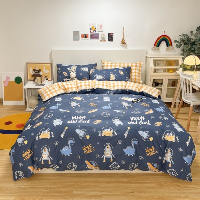 91家纺网 家纺一手货源 找家纺 曼之夏2022新款全棉13372匹马棉纯棉印花四件套 蓝空