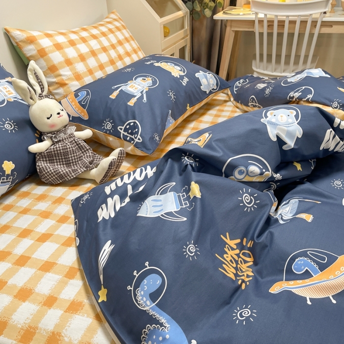 91家纺网 家纺一手货源 找家纺 曼之夏2022新款全棉13372匹马棉纯棉印花四件套 蓝空