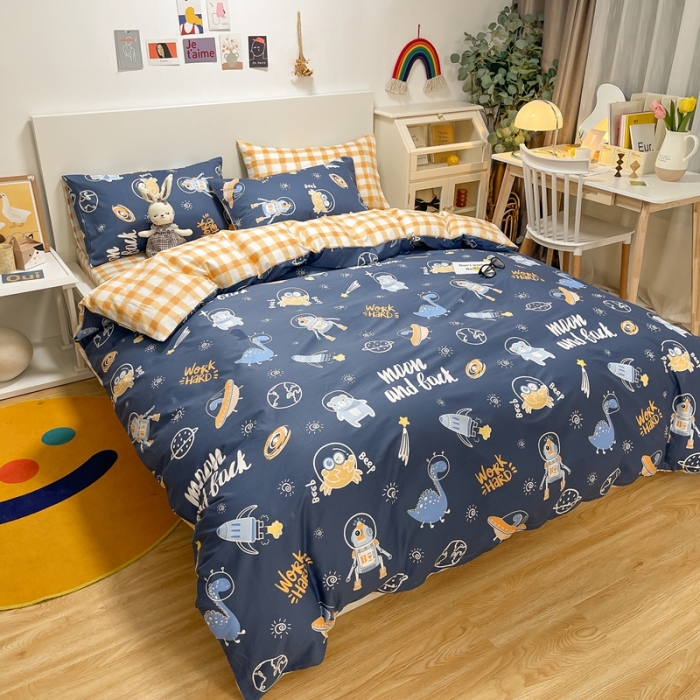 91家纺网 家纺一手货源 找家纺 曼之夏2022新款全棉13372匹马棉纯棉印花四件套 蓝空