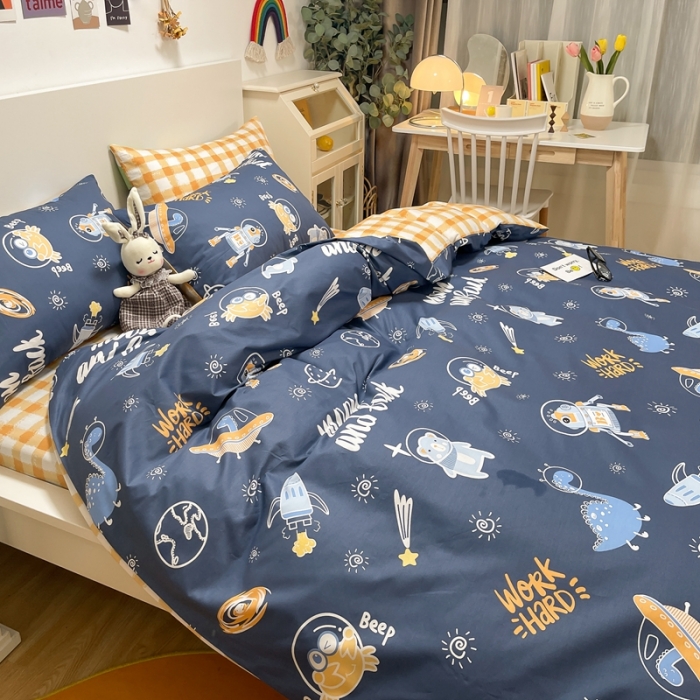 91家纺网 家纺一手货源 找家纺 曼之夏2022新款全棉13372匹马棉纯棉印花四件套 蓝空