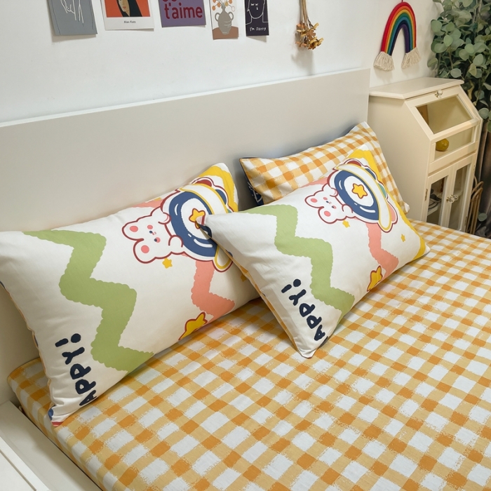 91家纺网 家纺一手货源 找家纺 曼之夏2022款全棉13372匹马棉纯棉印花四件套快乐星球兔