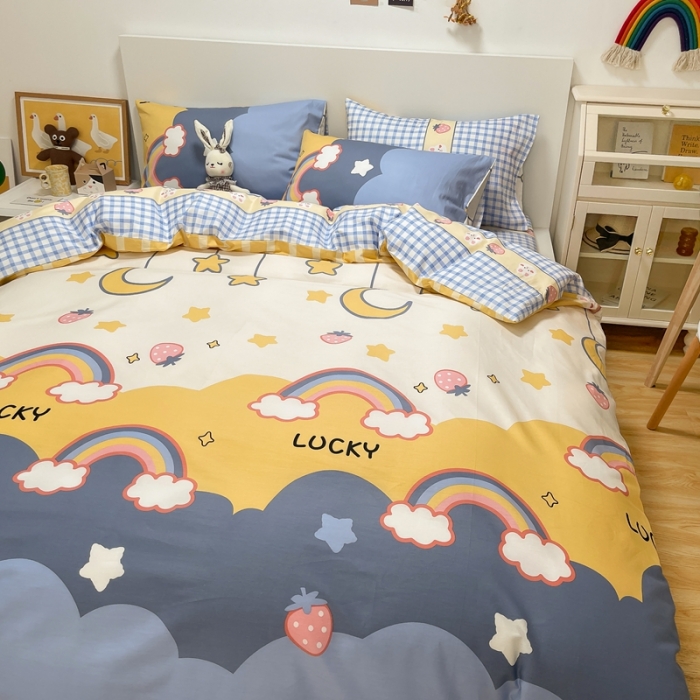 91家纺网 家纺一手货源 找家纺 曼之夏2022款全棉13372匹马棉纯棉印花四件套晚安彩虹梦