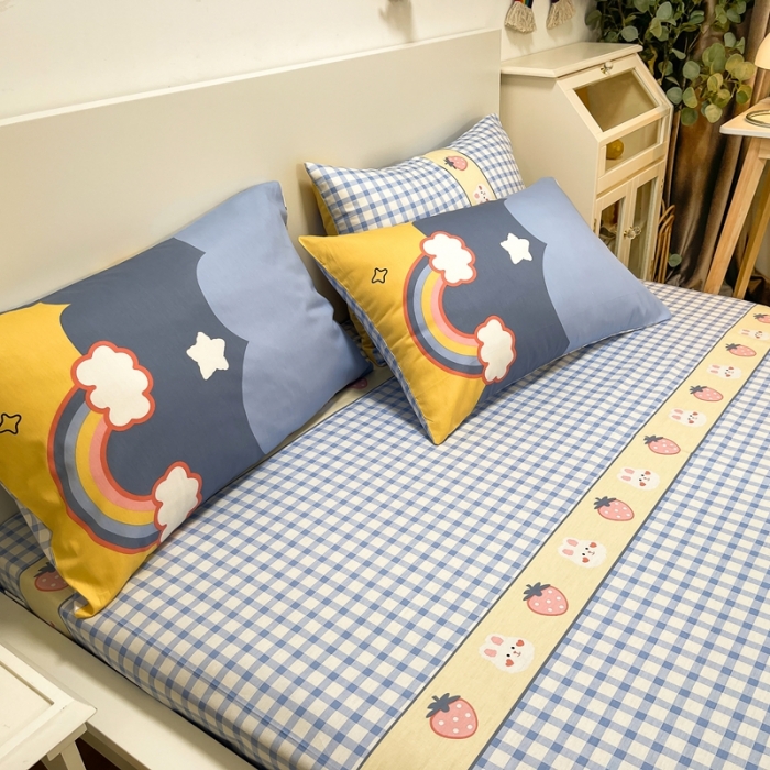 91家纺网 家纺一手货源 找家纺 曼之夏2022款全棉13372匹马棉纯棉印花四件套晚安彩虹梦