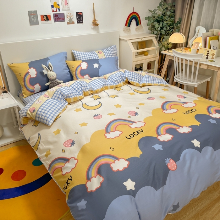 91家纺网 家纺一手货源 找家纺 曼之夏2022款全棉13372匹马棉纯棉印花四件套晚安彩虹梦