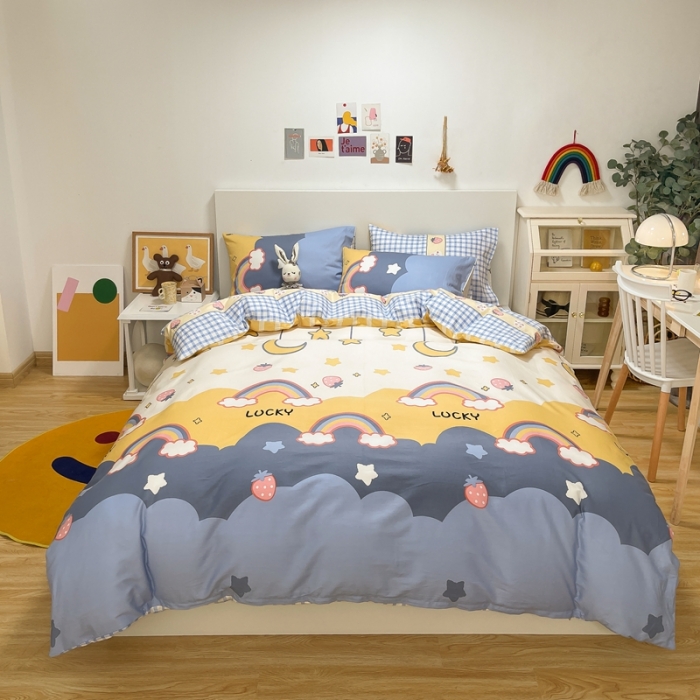 91家纺网 家纺一手货源 找家纺 曼之夏2022款全棉13372匹马棉纯棉印花四件套晚安彩虹梦