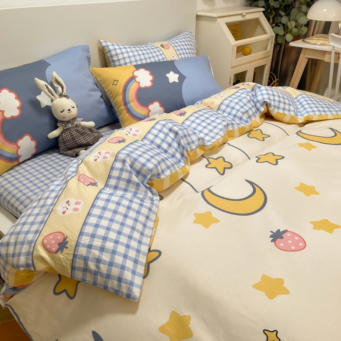 91家纺网 家纺一手货源 找家纺 曼之夏2022款全棉13372匹马棉纯棉印花四件套晚安彩虹梦