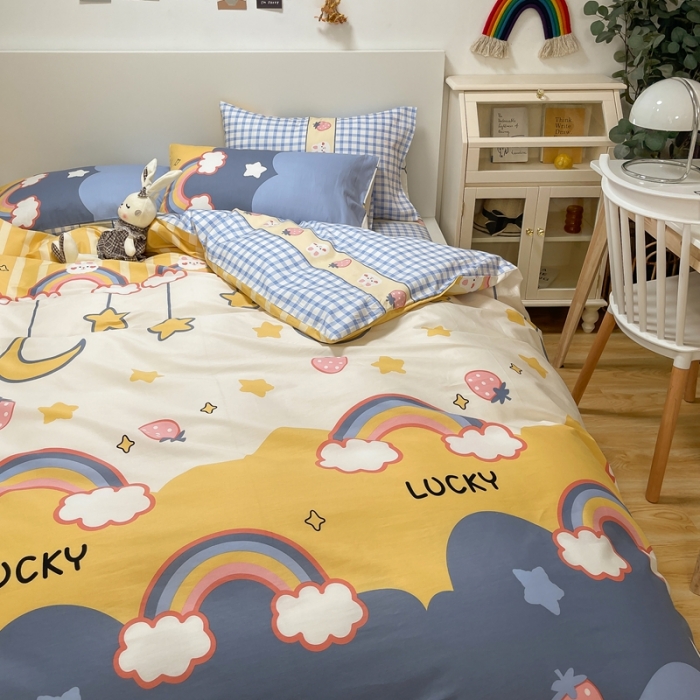 91家纺网 家纺一手货源 找家纺 曼之夏2022款全棉13372匹马棉纯棉印花四件套晚安彩虹梦