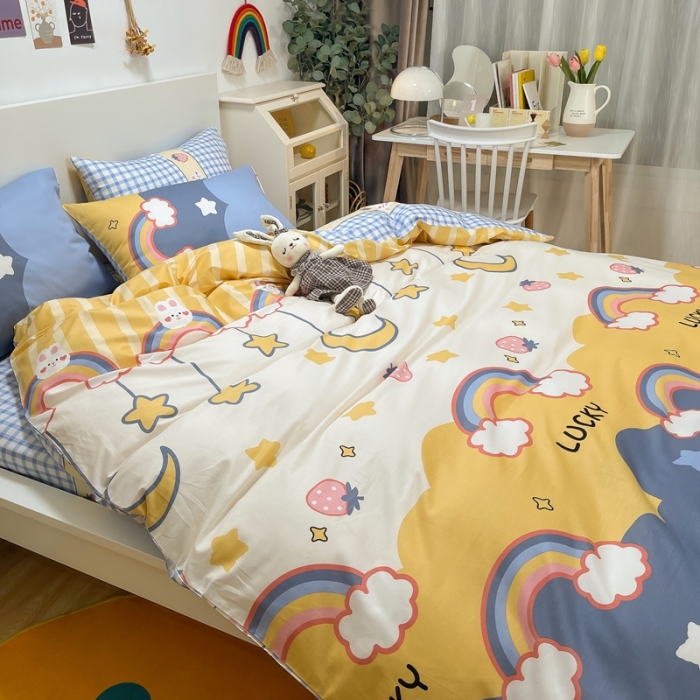 91家纺网 家纺一手货源 找家纺 曼之夏2022款全棉13372匹马棉纯棉印花四件套晚安彩虹梦