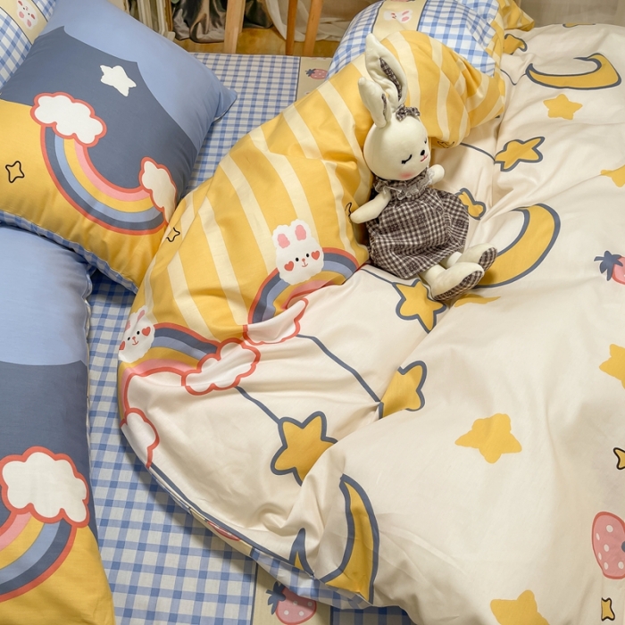 91家纺网 家纺一手货源 找家纺 曼之夏2022款全棉13372匹马棉纯棉印花四件套晚安彩虹梦