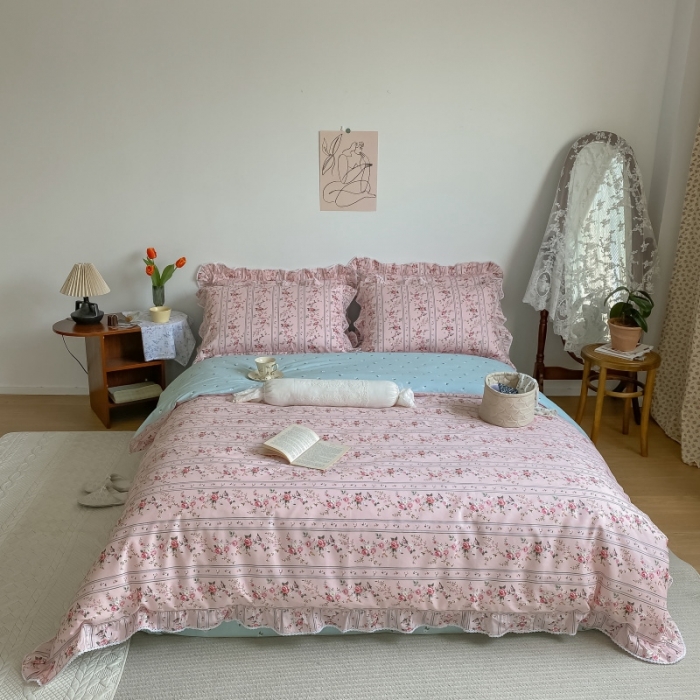 91家纺网 家纺一手货源 找家纺 （总）棉生活 2022新款韩系花边碎花四件套