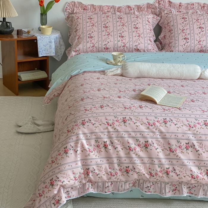 91家纺网 家纺一手货源 找家纺 （总）棉生活 2022新款韩系花边碎花四件套