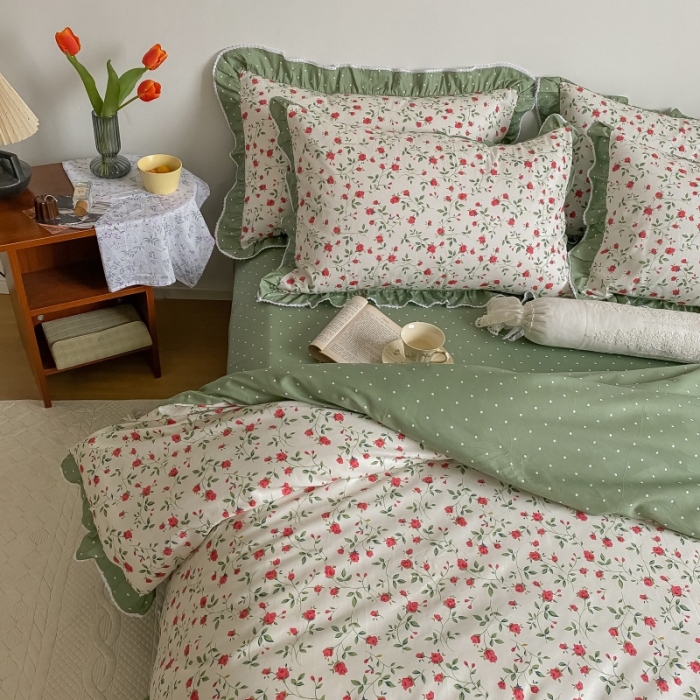 91家纺网 家纺一手货源 找家纺 棉生活 2022新款韩系花边碎花四件套 法尔曼