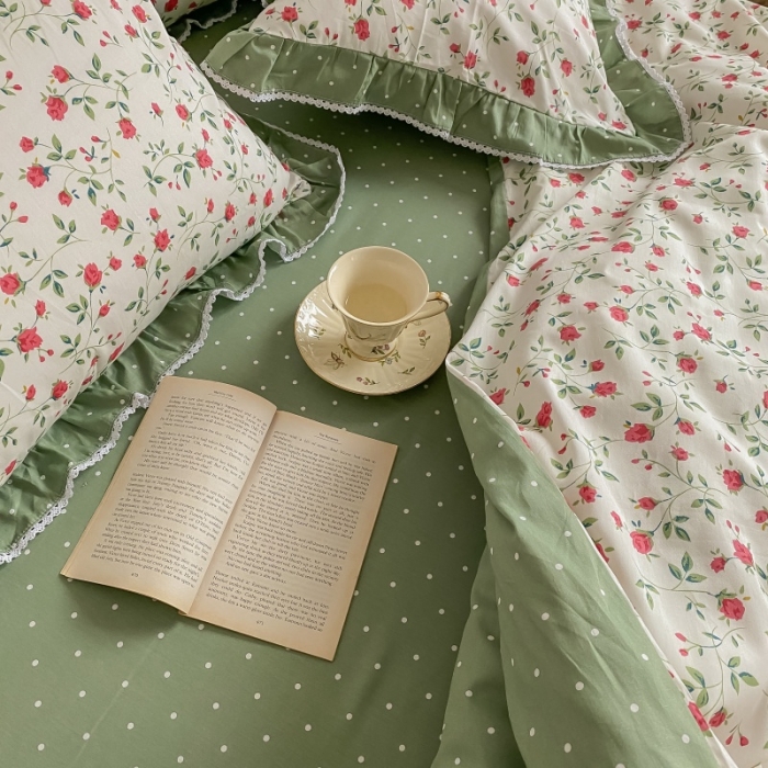 91家纺网 家纺一手货源 找家纺 棉生活 2022新款韩系花边碎花四件套 法尔曼