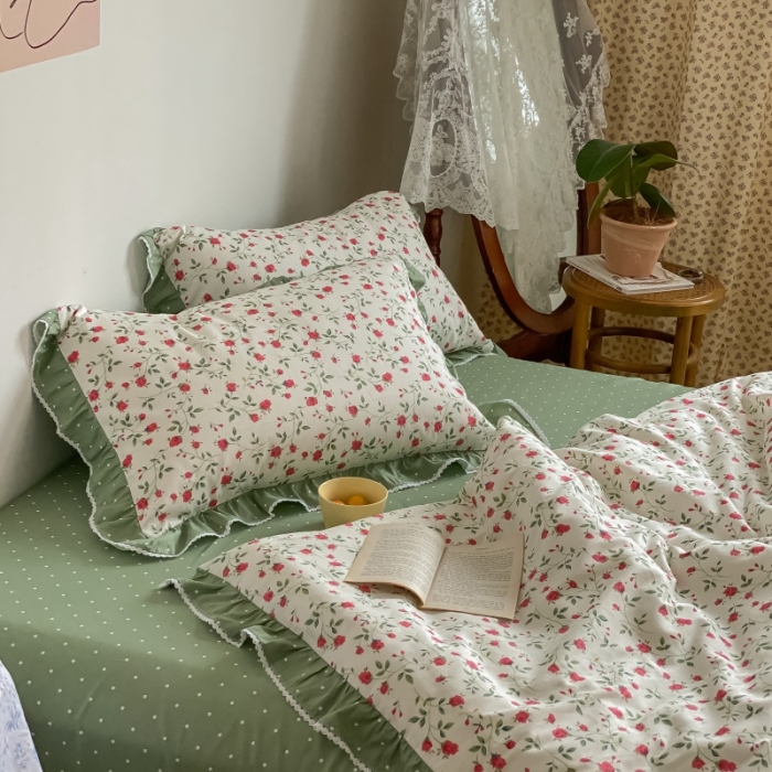 91家纺网 家纺一手货源 找家纺 棉生活 2022新款韩系花边碎花四件套 法尔曼