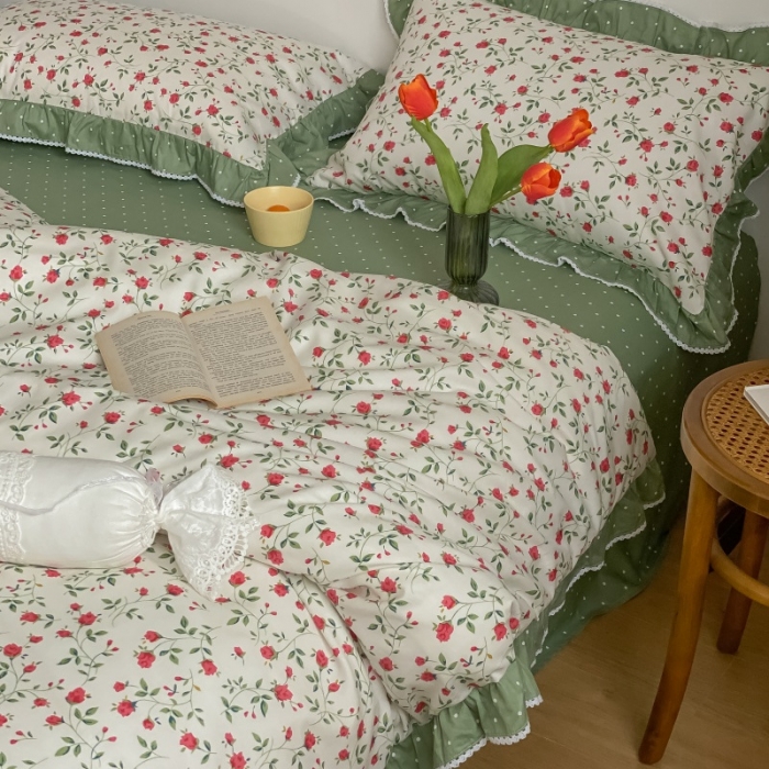 91家纺网 家纺一手货源 找家纺 棉生活 2022新款韩系花边碎花四件套 法尔曼