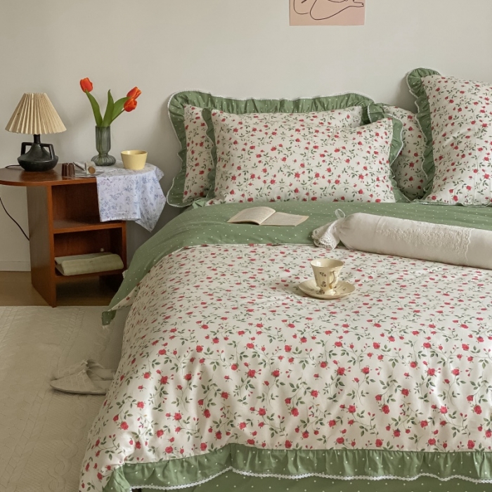 91家纺网 家纺一手货源 找家纺 棉生活 2022新款韩系花边碎花四件套 法尔曼