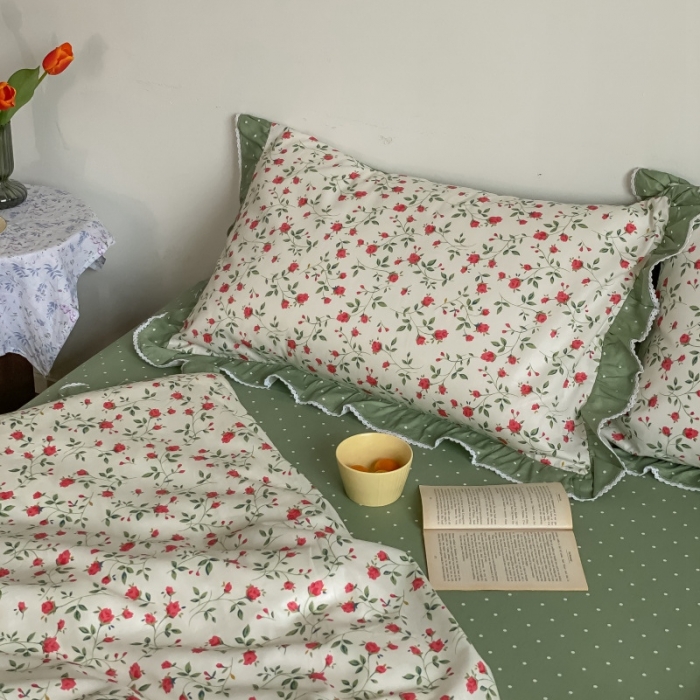 91家纺网 家纺一手货源 找家纺 棉生活 2022新款韩系花边碎花四件套 法尔曼