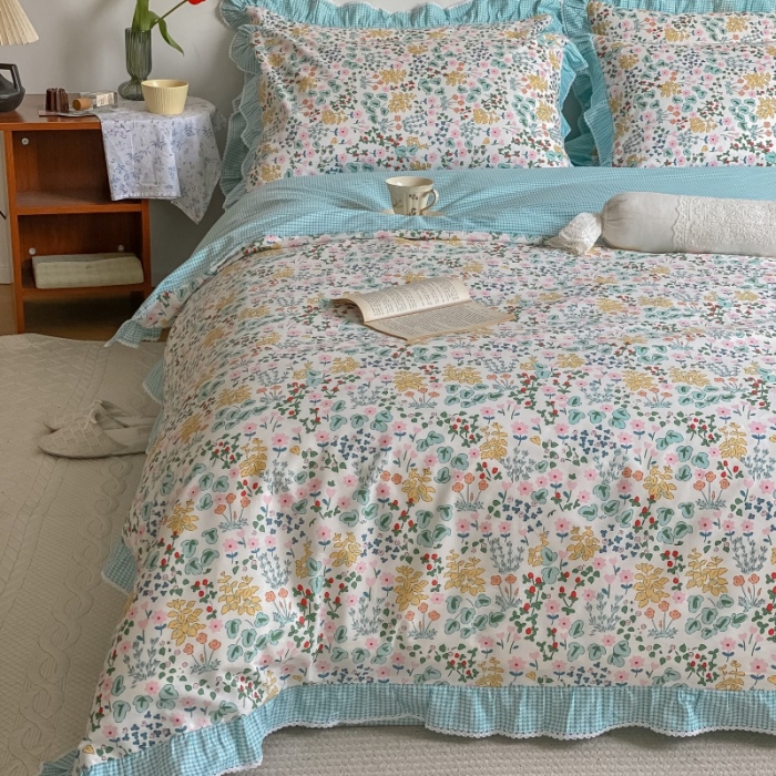 91家纺网 家纺一手货源 找家纺 棉生活 2022新款韩系花边碎花四件套 秘密花园