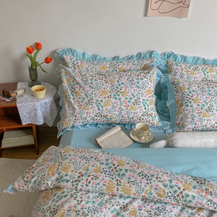 91家纺网 家纺一手货源 找家纺 棉生活 2022新款韩系花边碎花四件套 秘密花园