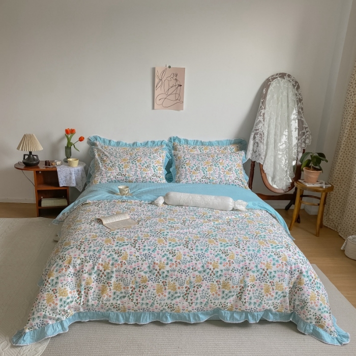 91家纺网 家纺一手货源 找家纺 棉生活 2022新款韩系花边碎花四件套 秘密花园