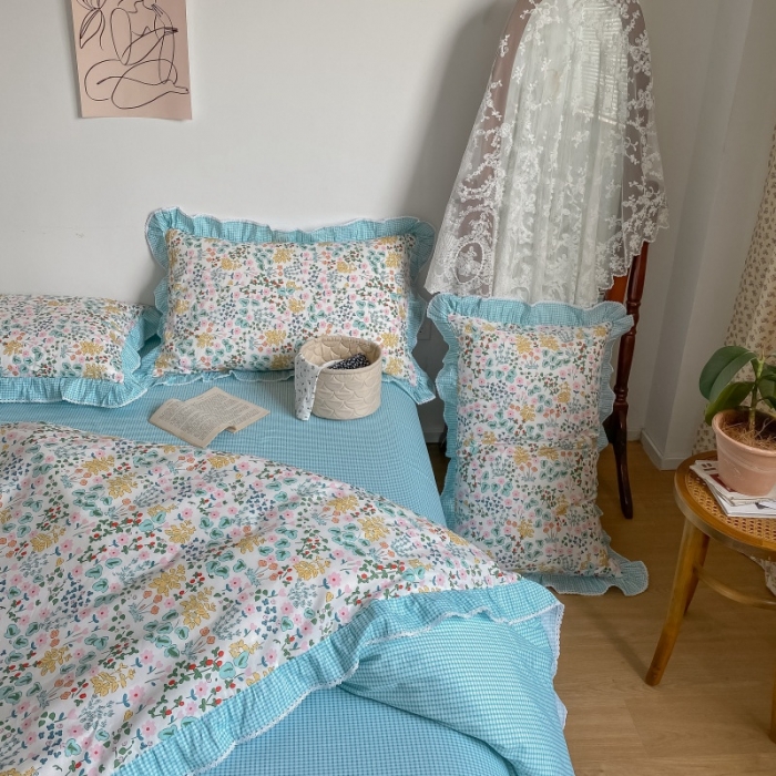 91家纺网 家纺一手货源 找家纺 棉生活 2022新款韩系花边碎花四件套 秘密花园