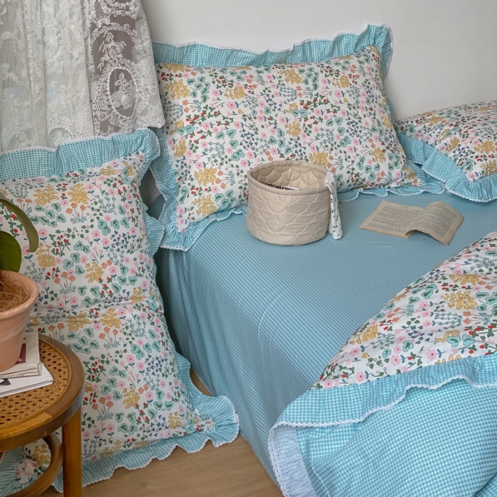 91家纺网 家纺一手货源 找家纺 棉生活 2022新款韩系花边碎花四件套 秘密花园