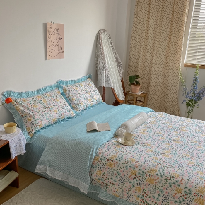 91家纺网 家纺一手货源 找家纺 棉生活 2022新款韩系花边碎花四件套 秘密花园