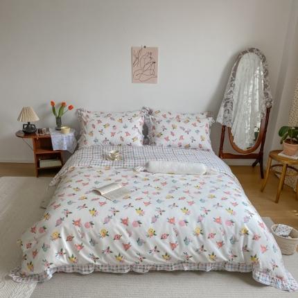 棉生活 2022新款韩系花边碎花四件套 你的花香