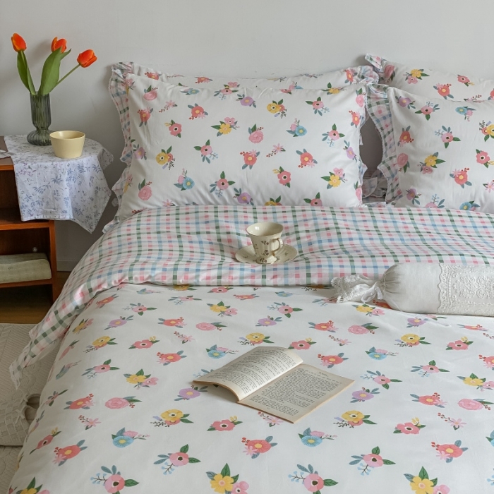 91家纺网 家纺一手货源 找家纺 棉生活 2022新款韩系花边碎花四件套 你的花香