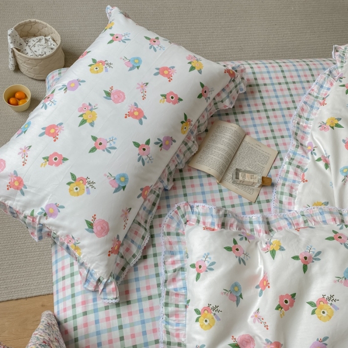 91家纺网 家纺一手货源 找家纺 棉生活 2022新款韩系花边碎花四件套 你的花香