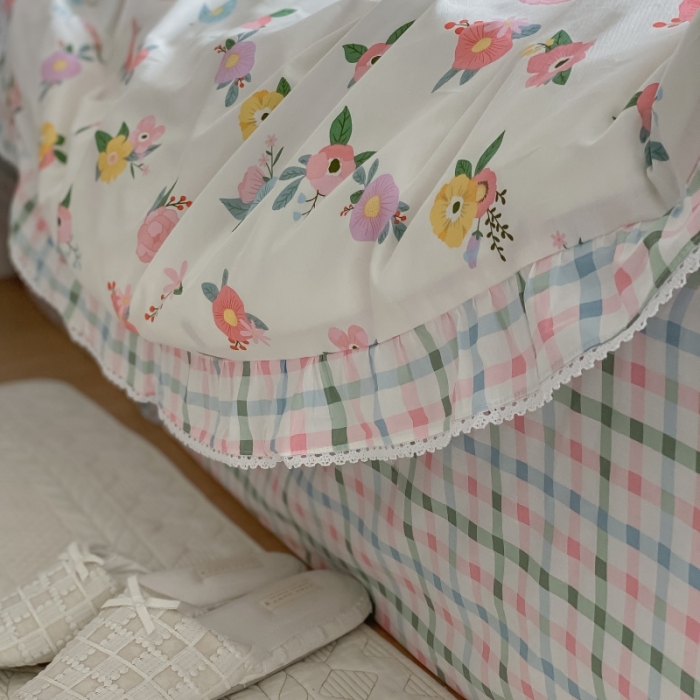 91家纺网 家纺一手货源 找家纺 棉生活 2022新款韩系花边碎花四件套 你的花香