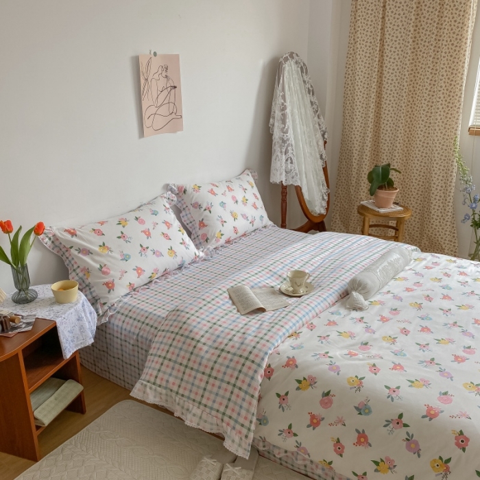 91家纺网 家纺一手货源 找家纺 棉生活 2022新款韩系花边碎花四件套 你的花香