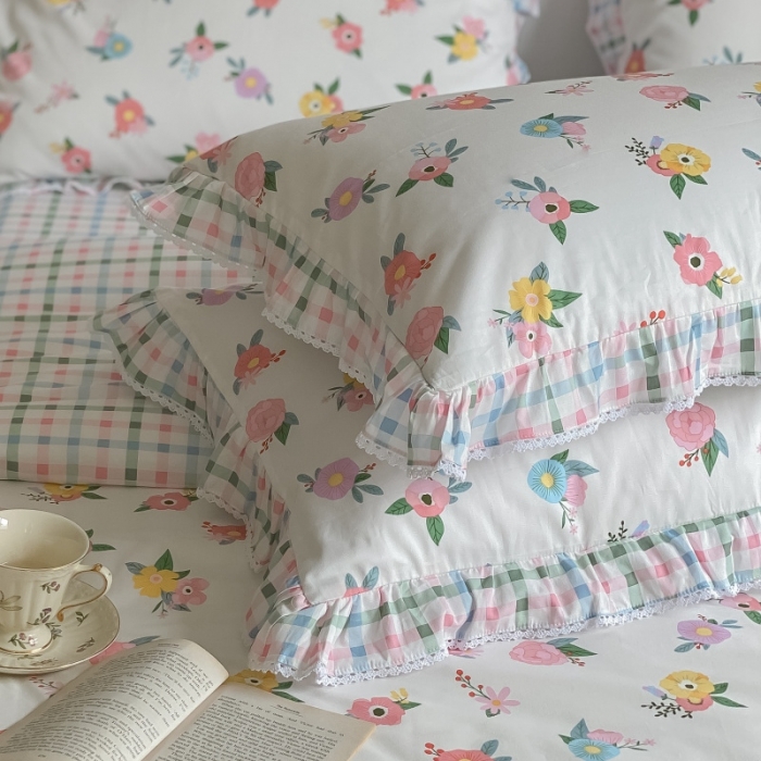 91家纺网 家纺一手货源 找家纺 棉生活 2022新款韩系花边碎花四件套 你的花香