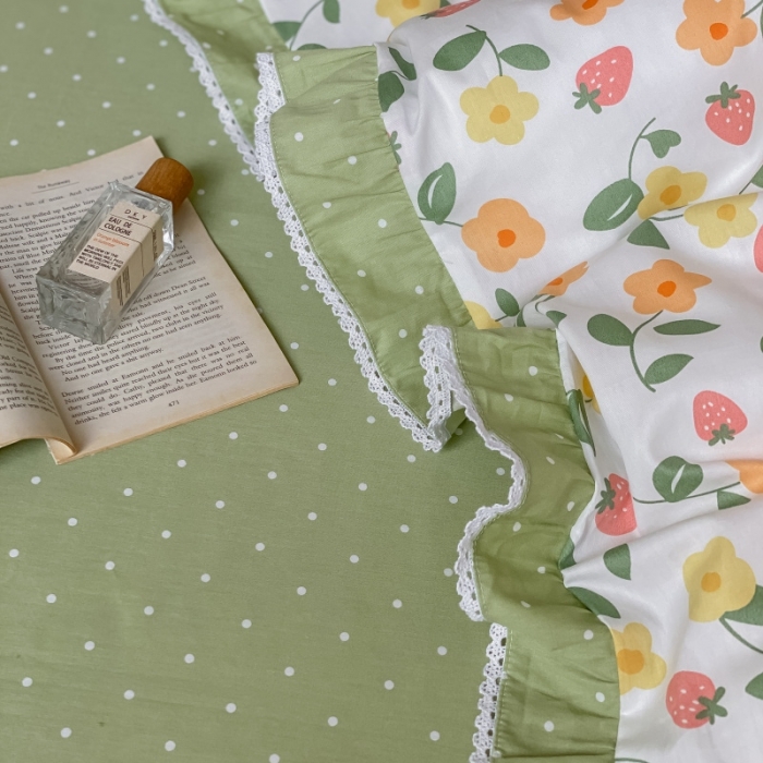 91家纺网 家纺一手货源 找家纺 棉生活 2022新款韩系花边碎花四件套 夏果桔