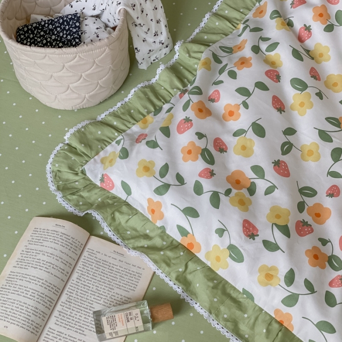 91家纺网 家纺一手货源 找家纺 棉生活 2022新款韩系花边碎花四件套 夏果桔