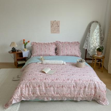 棉生活 2022新款韩系花边碎花四件套 橡皮粉花