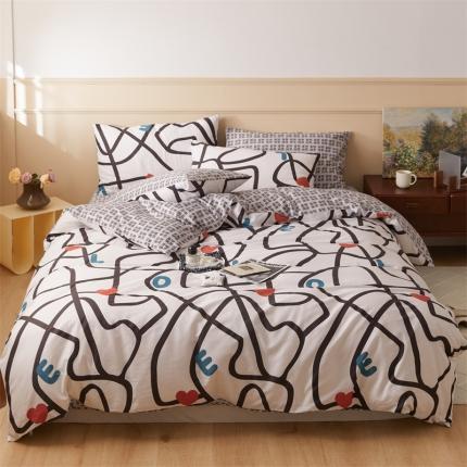 91家纺网 家纺一手货源 找家纺 （总）仟网汇 2021新款春夏简约几何全棉四件套