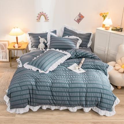 91家纺网 家纺一手货源 找家纺 仟网汇 2021新款泡泡纱泡芙公主四件套 泡芙小姐-烟灰色