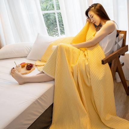 沐季 华夫格盖毯午睡毯休闲毛毯沙发毯针织盖毯 浅黄色