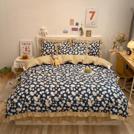 91家纺网 家纺一手货源 找家纺 上尚居 2024新款小清新韩版花边磨毛四件套水洗棉 小雏菊