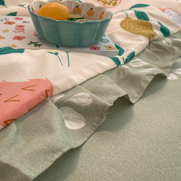 91家纺网 家纺一手货源 找家纺 上尚居 2024新款小清新韩版花边磨毛四件套水洗棉 青青果园