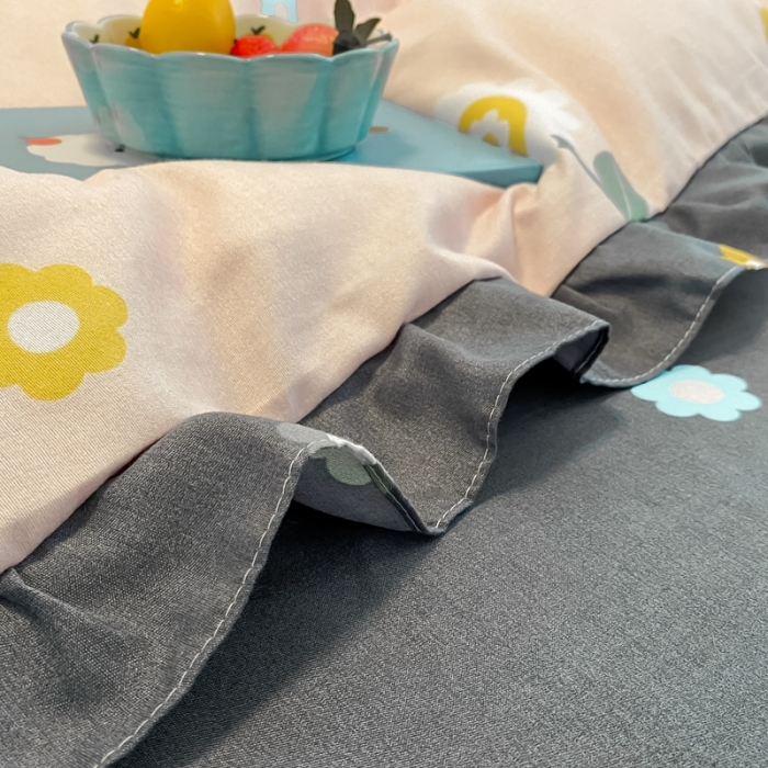 91家纺网 家纺一手货源 找家纺 上尚居2024新款小清新韩版花边磨毛四件套水洗棉向阳花开-粉