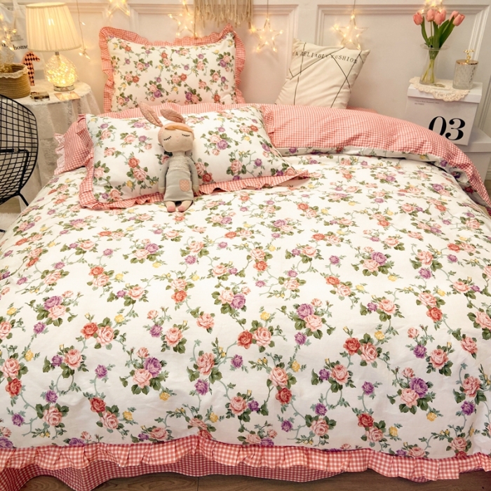 91家纺网 家纺一手货源 找家纺 HL原创 2021新款13372全棉韩版花卉四件套 摇曳