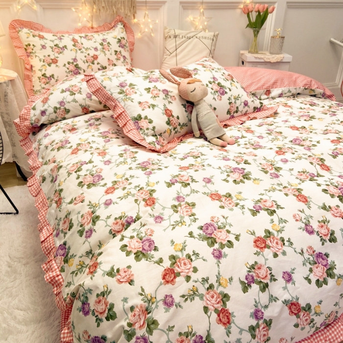 91家纺网 家纺一手货源 找家纺 HL原创 2021新款13372全棉韩版花卉四件套 摇曳