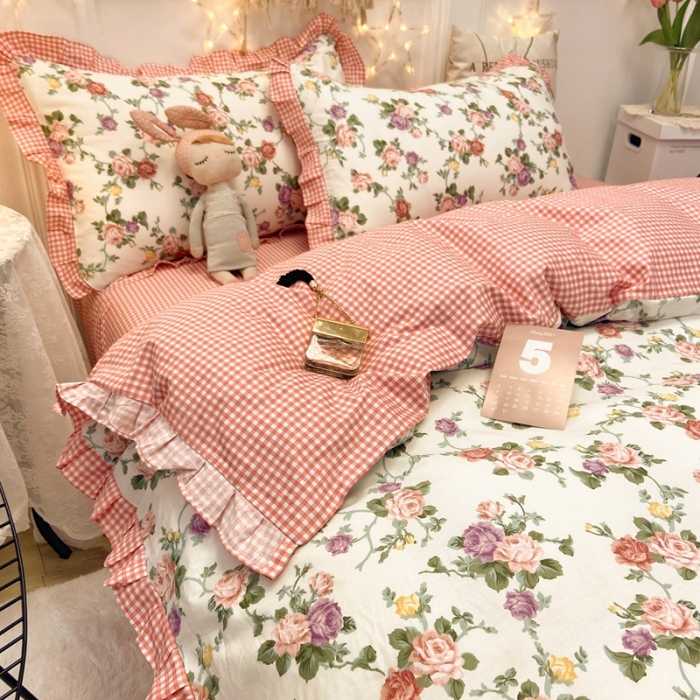 91家纺网 家纺一手货源 找家纺 HL原创 2021新款13372全棉韩版花卉四件套 摇曳